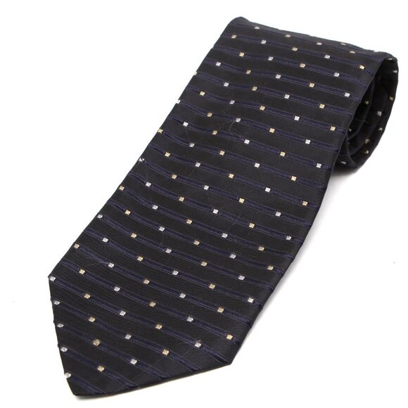 Hugo Boss 100% Silk Tie Dotted Necktie Classic Black Navy Cream Evening Designer - Picture 1 of 6